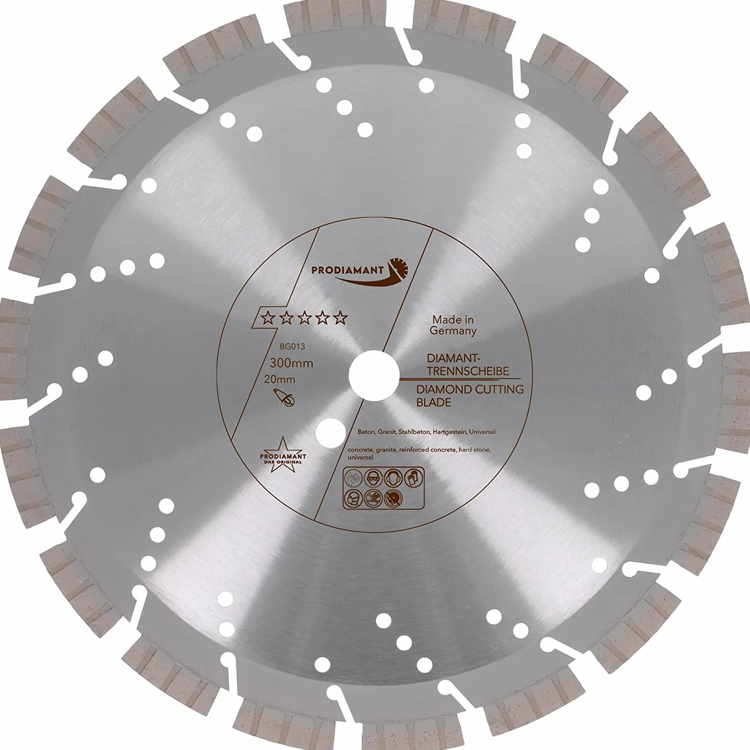 PRODIAMANT Profesjonalna tarcza diamentowa BG013 300 mm x 20 mm beton granit 13 mm kuty segment Made in Germany spawana laserowo
