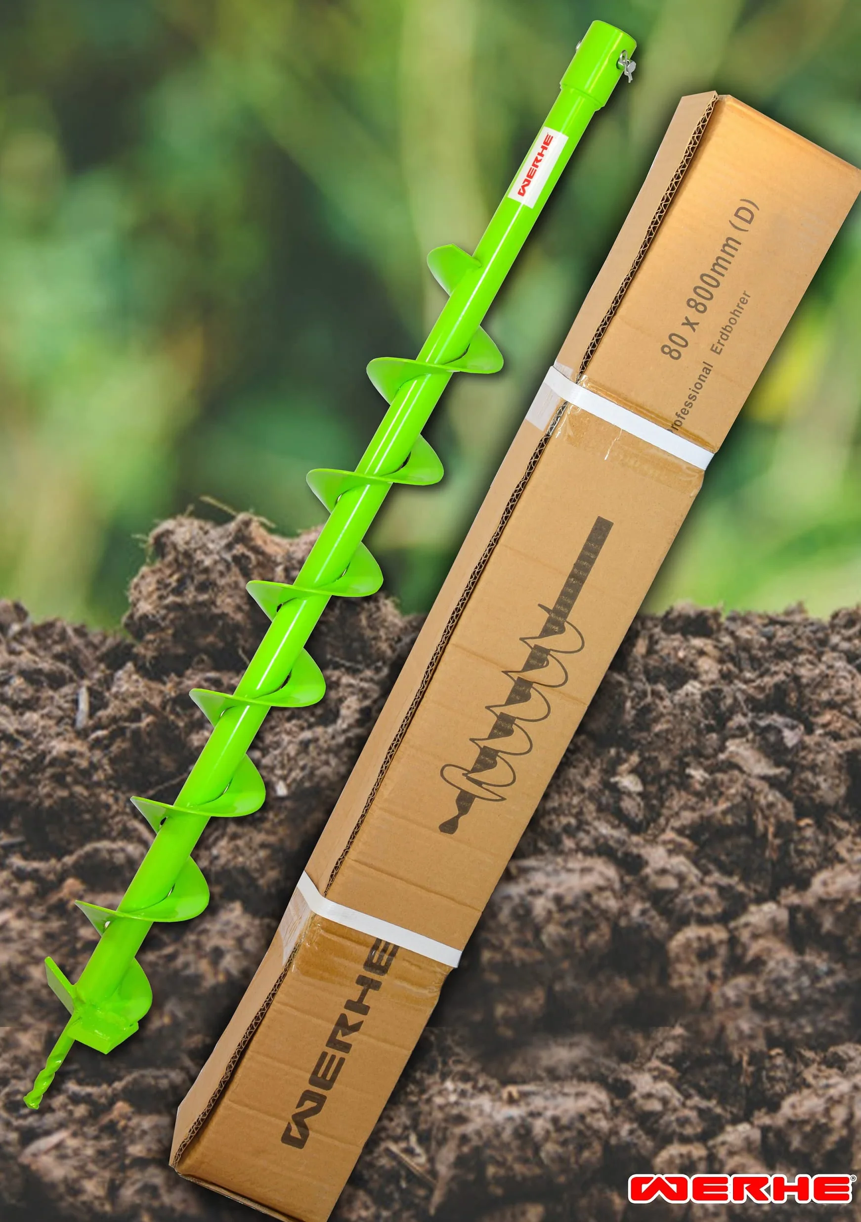 WERHE świder ziemny 80 mm lita stal, adapter SDS Plus | do budowy studni i sadzenia drzew, precyzyjny grot, długość całkowita 800 mm, głębokość robocza 760 mm