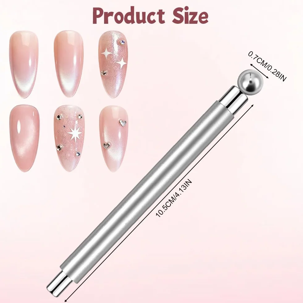 Cateye magnetyczny długopis magnetyczny z żelem Cat Eye w proszku lub lakierem do paznokci, do samodzielnego wykonania, Cateye magnetyczny długopis (srebrny, z okrągłą perłą magnetyczną)