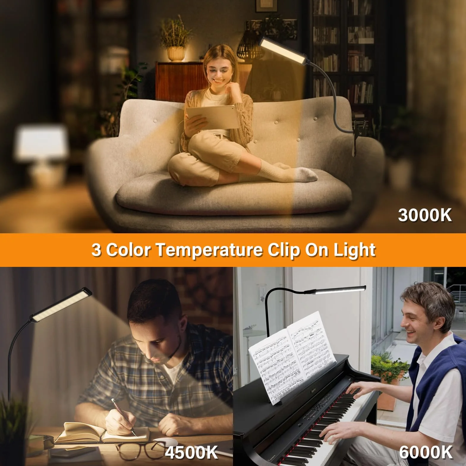 Lampa biurkowa LED, lampa do czytania-3 tryby oświetlenia i 10 poziomów jasności, lampa nocna, 6 W z adapterem USB, 70 cm elastyczny 360° do czytnika, łóżka, biura