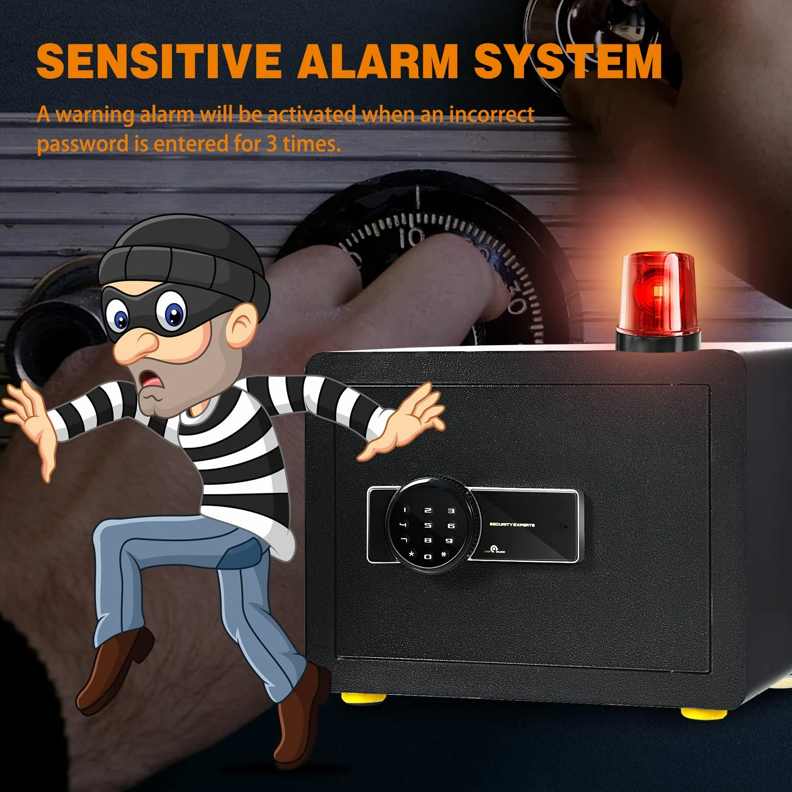 GIANTEX Sejf elektroniczny 31,5 l, zamek szyfrowy i 2 klucze awaryjne, elektryczny sejf z wrażliwym systemem alarmowym, ognioodporny, sejf meblowy, czarny, 40 x 30 x 31 cm