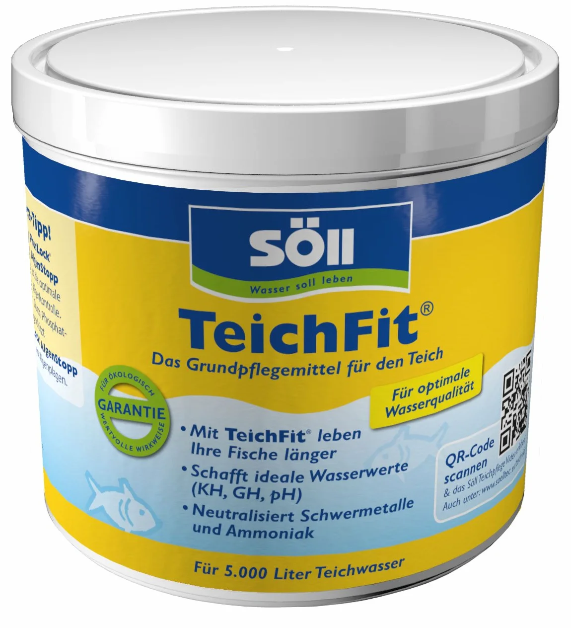 Söll 15211 TeichFit środek do pielęgnacji stawu 500 g – całoroczny uzdatniacz wody Stabilizator do wody w oczku wodnym oczku wodnym, stawu rybnego, stawu rybnego, stawu do pływania
