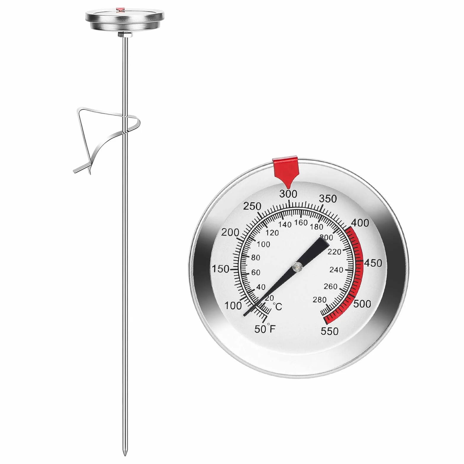 Termometr Mleka Kawy i Smażenia z Zaciskiem 30 cm 20-280°C Analogowy ze Stali Nierdzewnej do Mięsa i Piekarnika