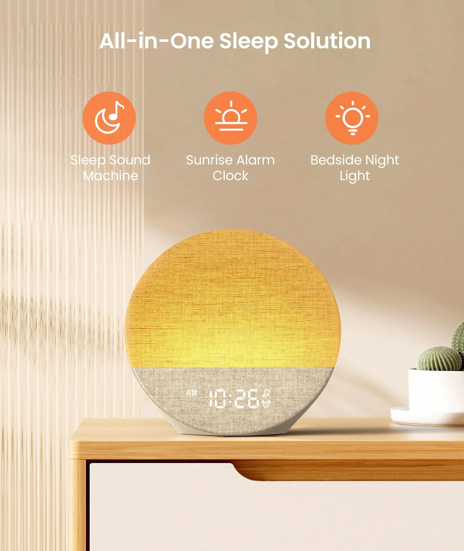 Dreamegg Sunrise świecący budzik, biały z 29 uspokajającymi dźwiękami, konfigurowalne rutyny snu, symulator wschodu słońca, szum, biały, dziecko z 9 lampkami nocnymi