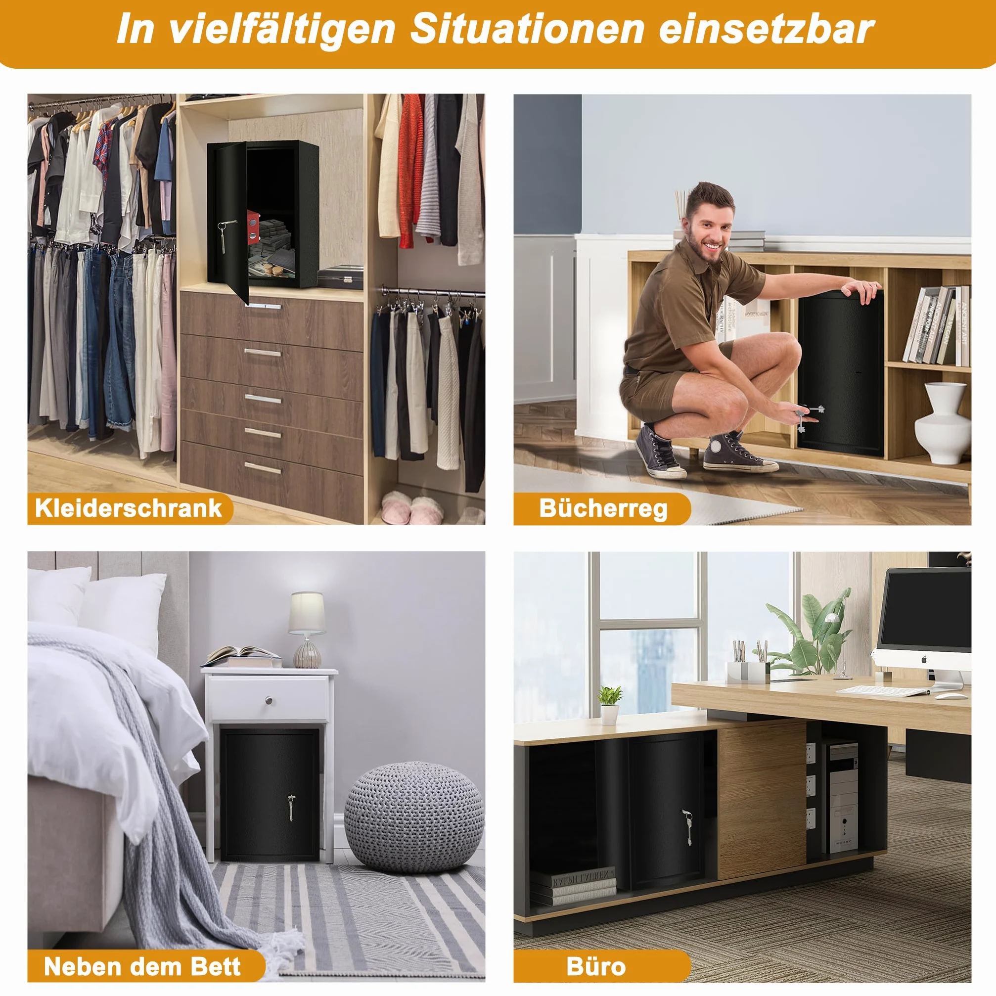 YRHome Sejf meblowy, sejf w rozmiarze XL, 35 x 31 x 50 cm, z 2 zamkiem na klucze i śrubami mocującymi, sejf podłogowy, ścienny, szafka na pieniądze, kolor czarny