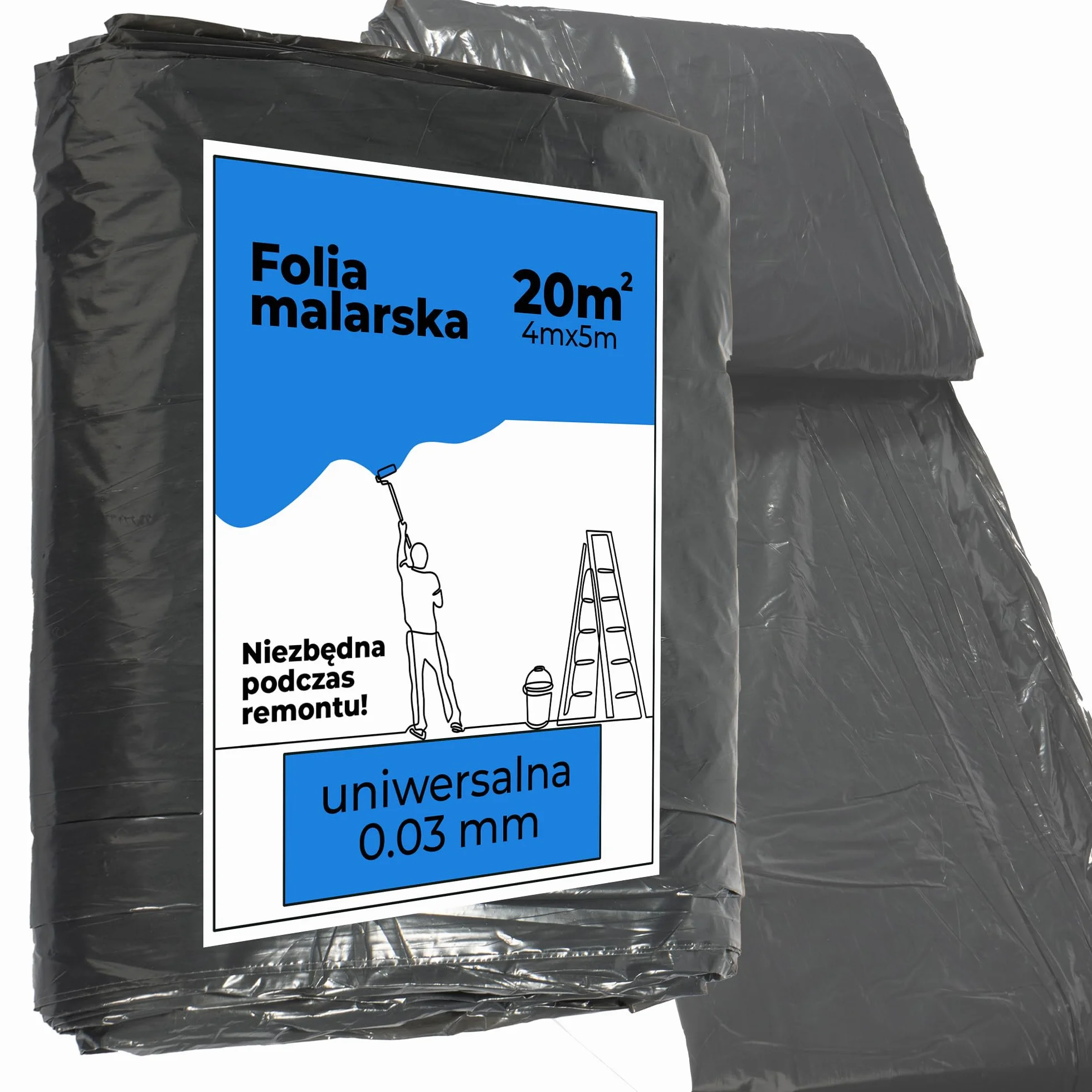 Folia Malarska Mocna 0.03mm Na Meble, Podłogi, Okna Ochronna Plandeka do Malowania 4x5m Wytrzymała Folia Osłonowa Powierzchni Podczas Malowania i Remontu Folia Ochronna Czarna