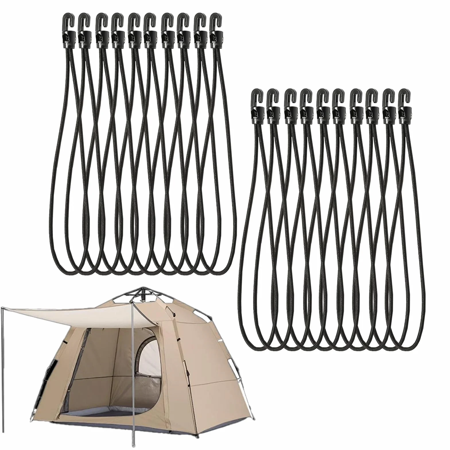 20 sztuk gumek napinających z hakami (czarne, 26 cm) – elastyczne napinacze do plandeki na kemping, do przykrycia basenu i plandeki na przyczepy, odporne na warunki atmosferyczne gumowe