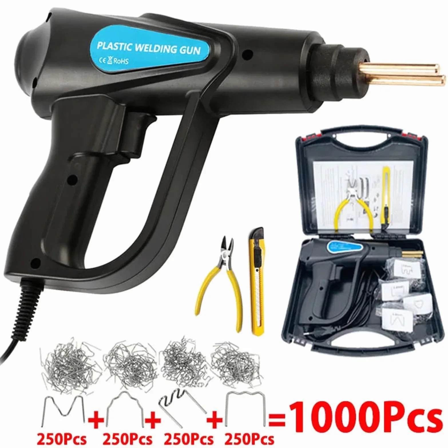 Maszyna do naprawy spawarki 70W Plastikowa Spawarka Plastikowa Spawarka Zestaw Naprawczy Zderzaka Samochodowego Z 200/600/1000 Sztuk Gorących Zszywek(Gun with 1000 (Box))
