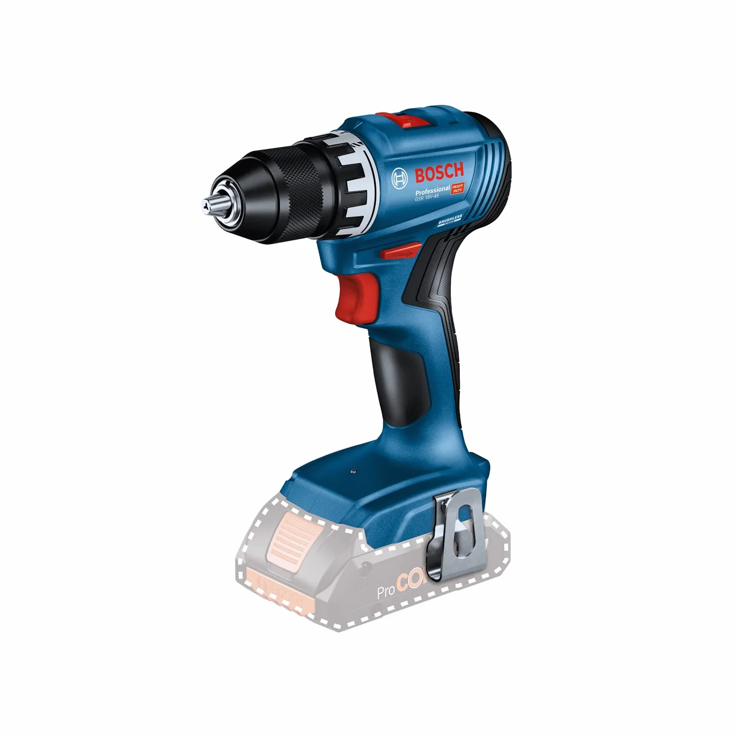 Bosch Professional 06019K3203 Akumulatorowa wiertarko-wkrętarka systemowa 18 V GSR 18 V-45 (prędkość obrotowa 1900 min.), 2 x akumulatory 2,0 Ah, ładowarka GAL 18V-20, w L-BOXX)