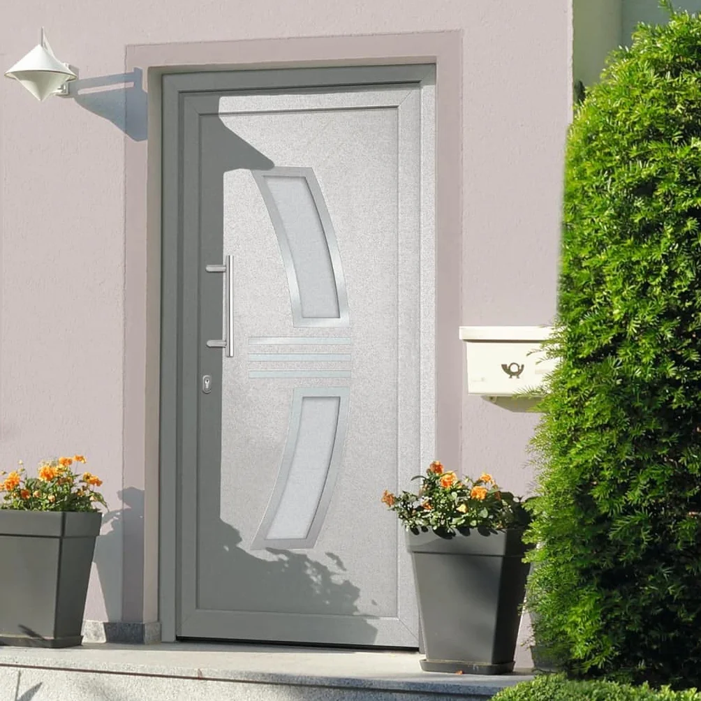 Drzwi wejściowe, białe, 88 x 200 cm, PCW, aluminium z izolacją cieplną, izolacja akustyczna, zawiasy 3D, 5 blokad głowicy grzybkowej, zamek cylindryczny do użytku na zewnątrz, drzwi