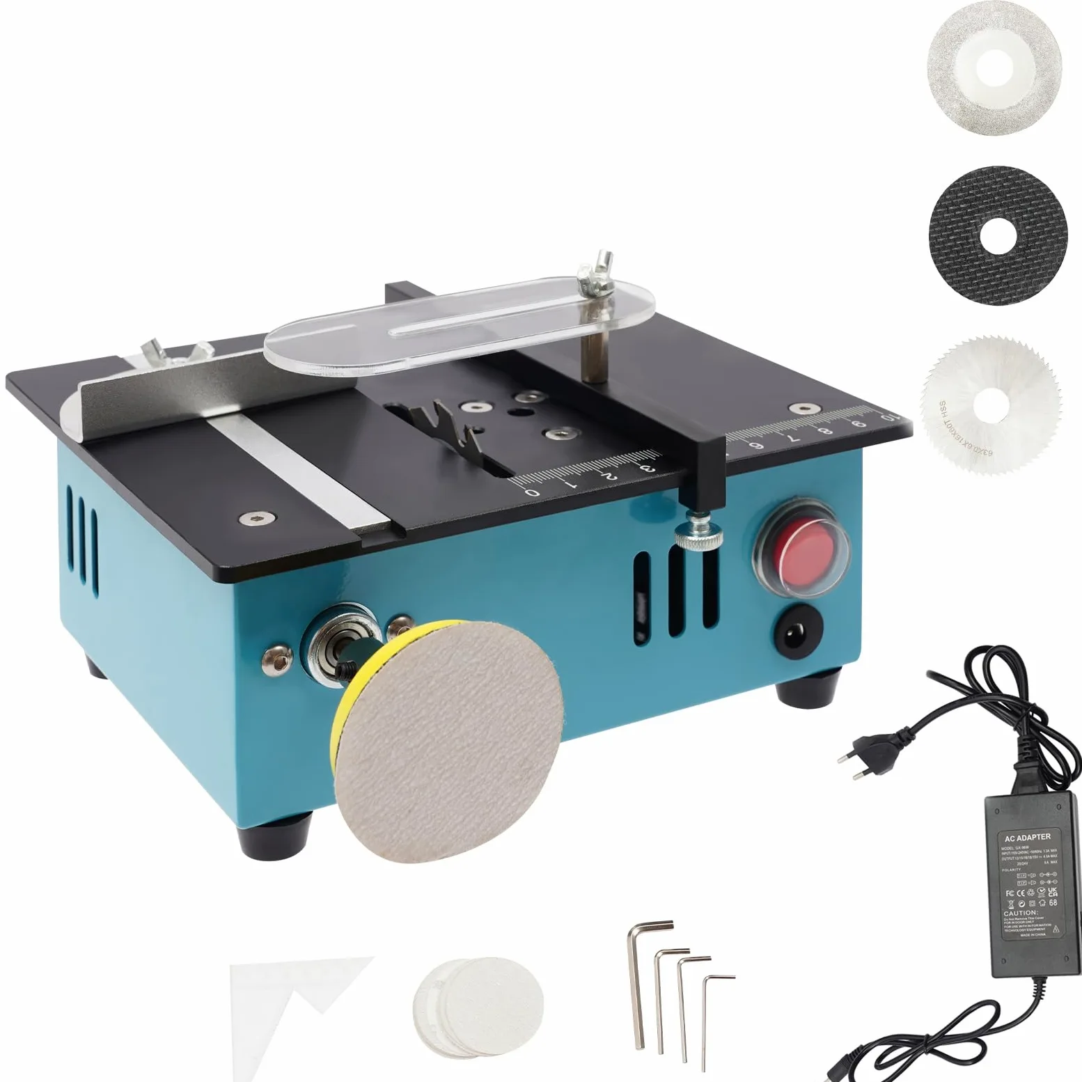 Mini stołowa pilarka tarczowa z funkcją szlifowania, mini pilarka tarczowa 5000 obr./min, do drewna, metalu i PCW – kompaktowa precyzyjna pilarka CNC z 4 ostrzami i kątem cięcia 90° dla
