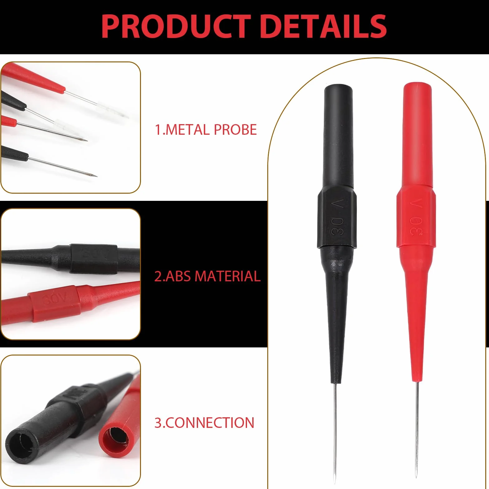 Zestaw 10 sond testowych multimetru 0,7 mm, profesjonalna końcówka kluczykowa z ochronnym etui czerwonym i czarnym, stal nierdzewna do motoryzacji DIY złącze 4 mm, trwałe i precyzyjne