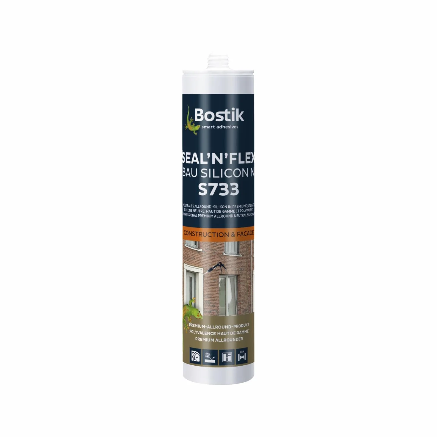 BOSTIK S733 Seal´n´Flex Bau silikon pyłoszczelny szary – neutralny uniwersalny silikon, odporny na pleśń, trwale elastyczny, dobrze tolerowany przez malowanie, do użytku wewnątrz i na zewnątrz, 300 ml