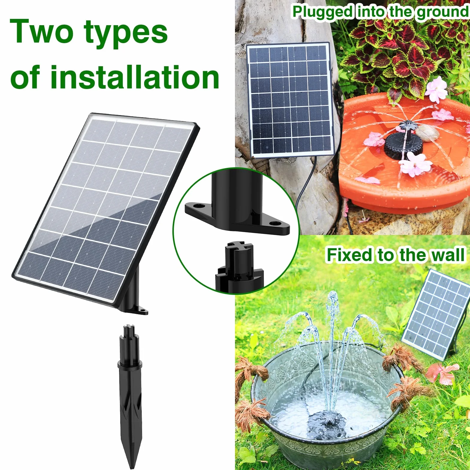 AISITIN Solarna pompa wodna 4,5 W szklany panel fontanna z 4 dyszami do ogrodu