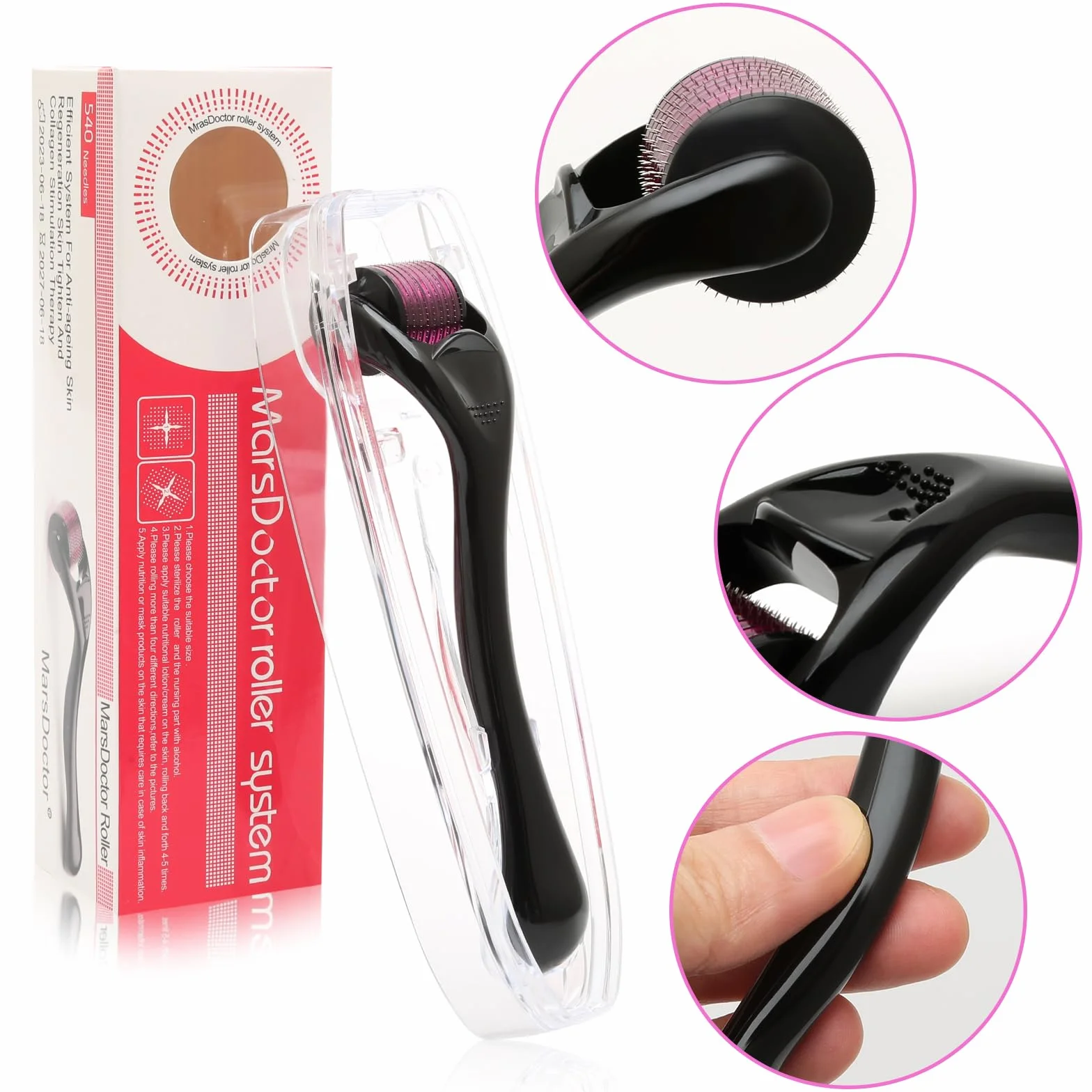 Derma Roller do twarzy, 1 mm, 0,5 mm, 540 tytanowych wałków do mikroigły, do twarzy i ciała, do masażu twarzy z mikroigłami, narzędzie do pielęgnacji skóry na trądzik, zmarszczki, rozstępy