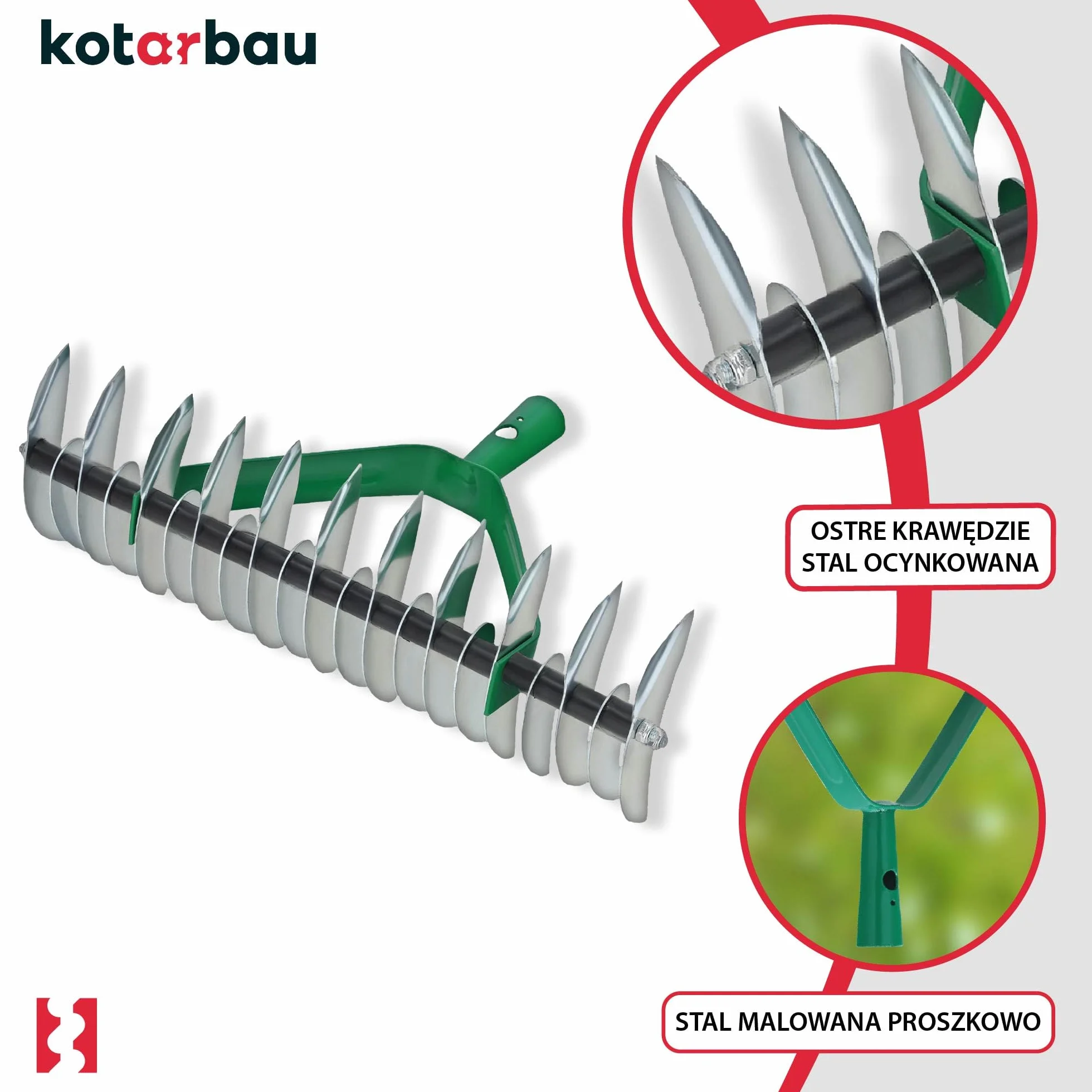 KOTARBAU® Ręczny napowietrzacz trawnika, 320 x 130 mm, wertykulator do trawnika, wertykulator ręczny