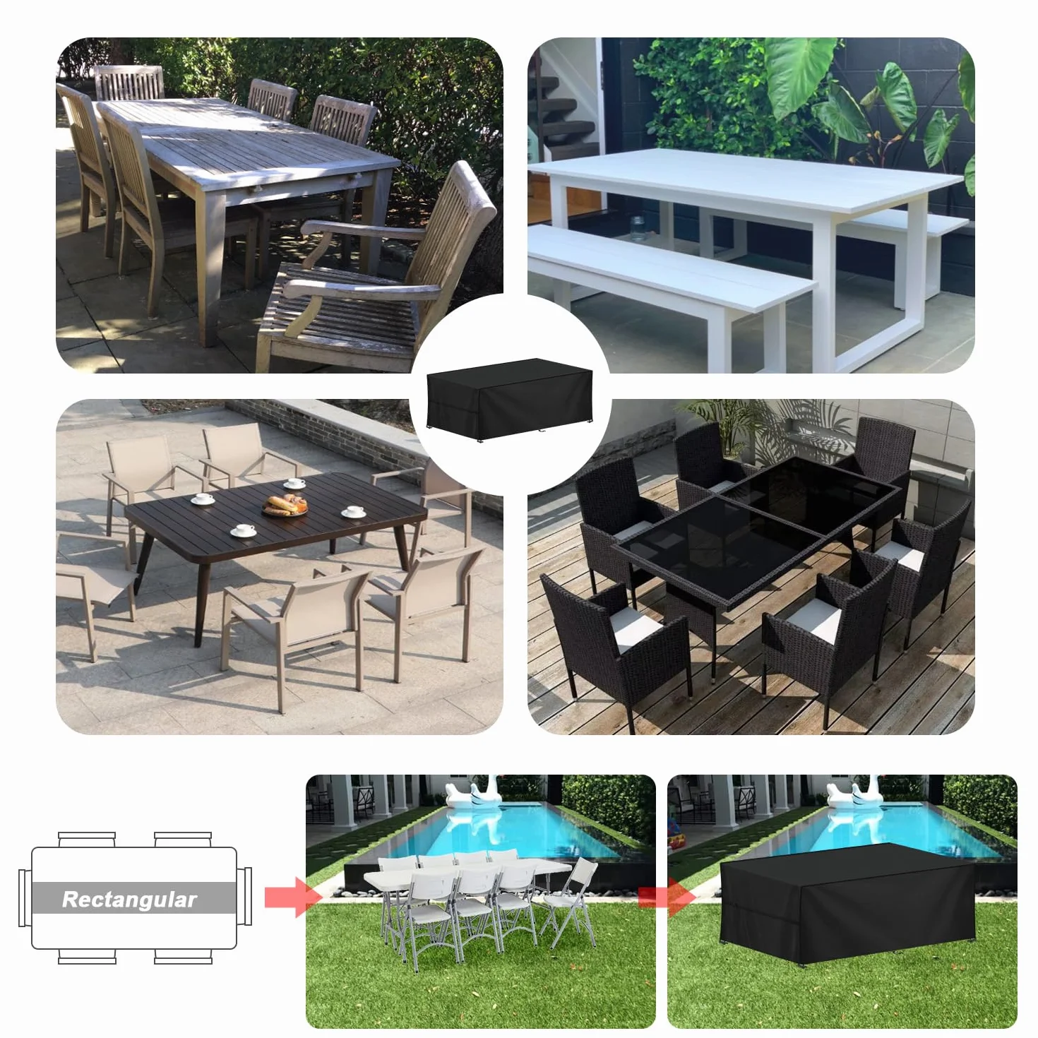 LAMUNI Pokrowiec na meble ogrodowe wodoodporna plandeka Oxford 420D 190x90x80