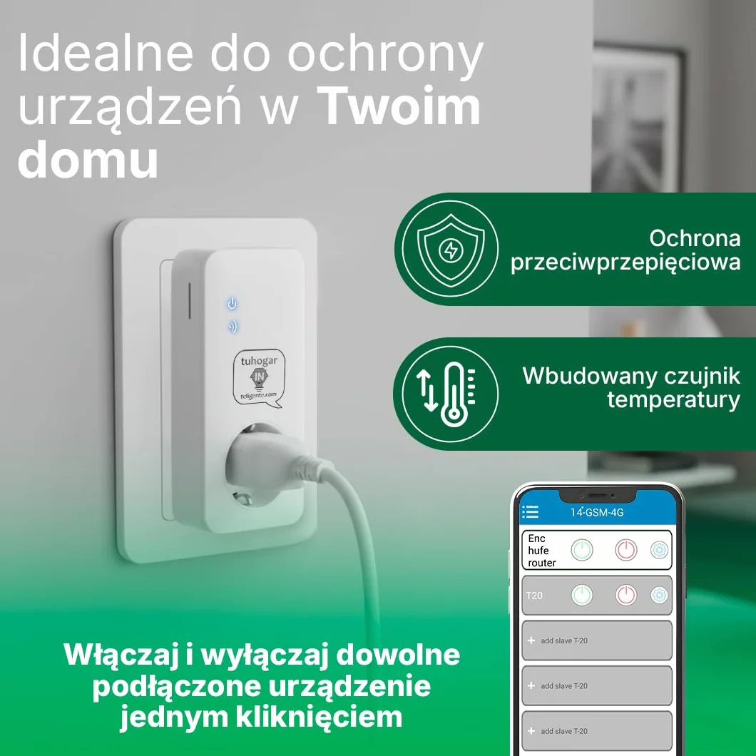Inteligentne Gniazdko Bez Internetu/WiFi | Wymaga Karty SIM GSM/4G | Z Czujnikiem Temperatury i Zdalnym Sterowaniem przez SMS, Połączenie lub Aplikację | Natychmiastowe Powiadomienie
