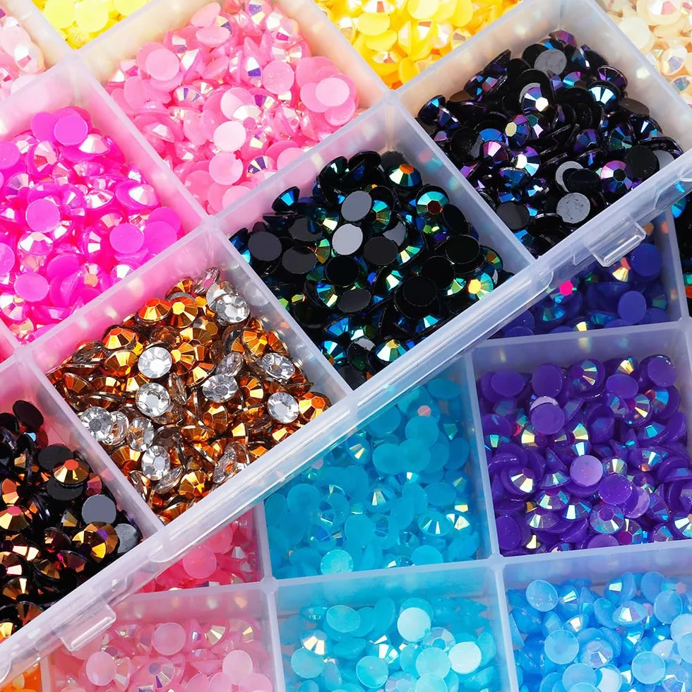 24000 sztuk kamieni strasu do paznokci, BetterJonny Hitzfix kamienie stras do majsterkowania, 3 mm, kamienie stras, płaskie plecy, okrągłe kamienie szlachetne, pęseta i pisak do kropkowania, do
