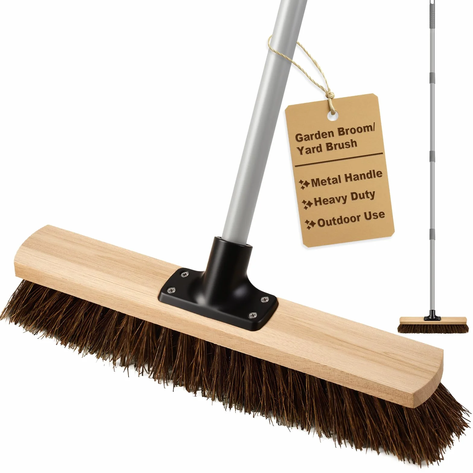 Mitclear 40cm Miotła Ogrodowa Heavy Duty z Długim Uchwytem(160cm), Miotła Ciężka, Miotła Pchana na Zewnątrz, Sztywna Szczotka z Naturalnym Włosiem Bassine, do Tarasów, Podjazdów, Garaży, Ogrodów