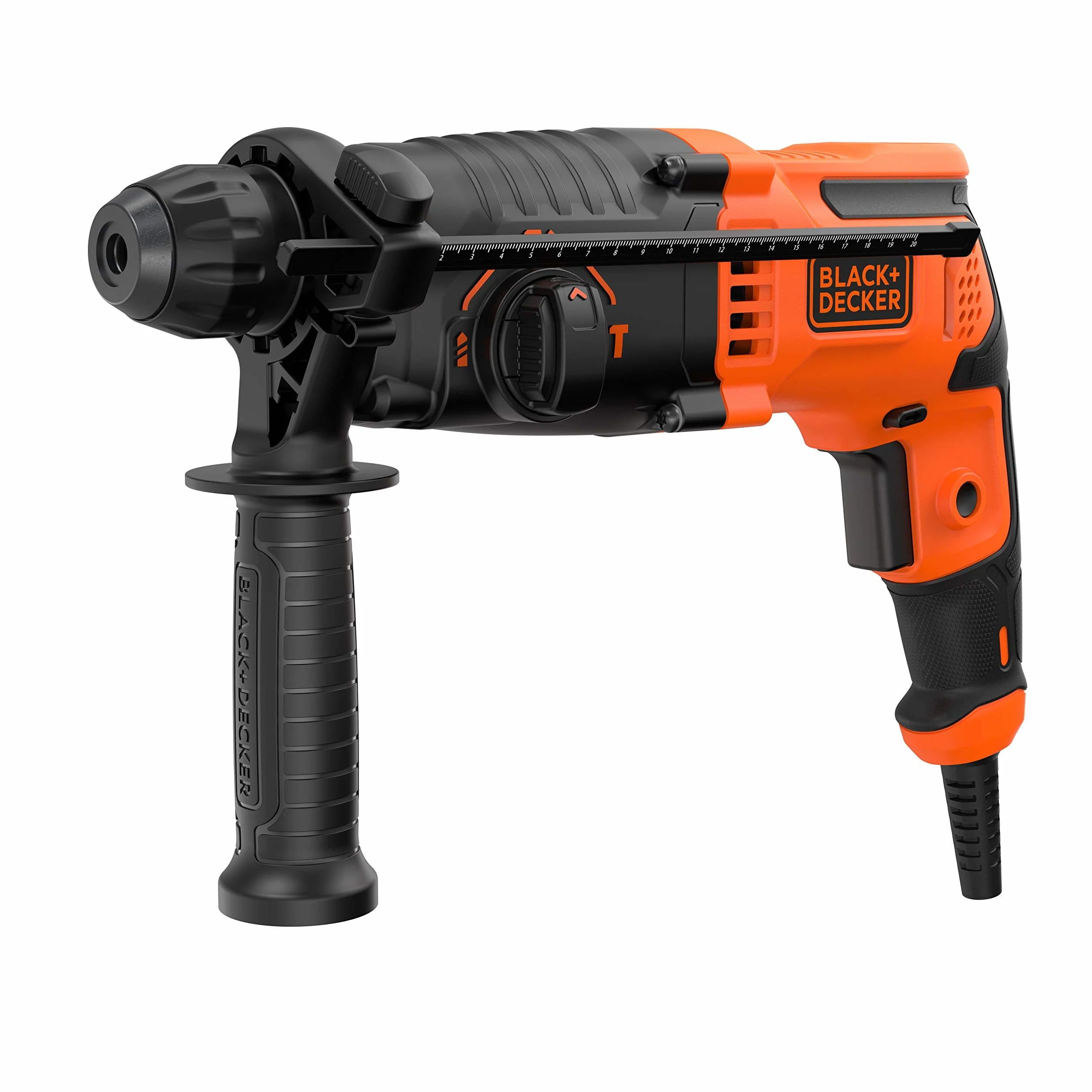 Black+Decker SDS-plus młot kombi BEHS01 (650 W, 1,4 J, do efektywnego wiercenia, udaru i lekkich prac dłutujących, w zestawie 2 wiertła SDS-plus, uchwyt wiertarski na koło zębate, adapter)