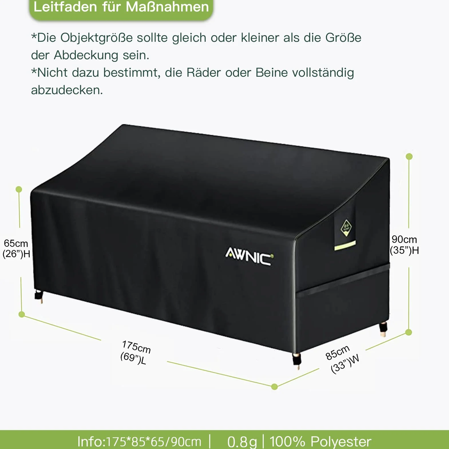 Awnic Pokrowiec na ławkę ogrodową wodoszczelny poliester 420D 3-osobowa 175 x 85 x 65 cm