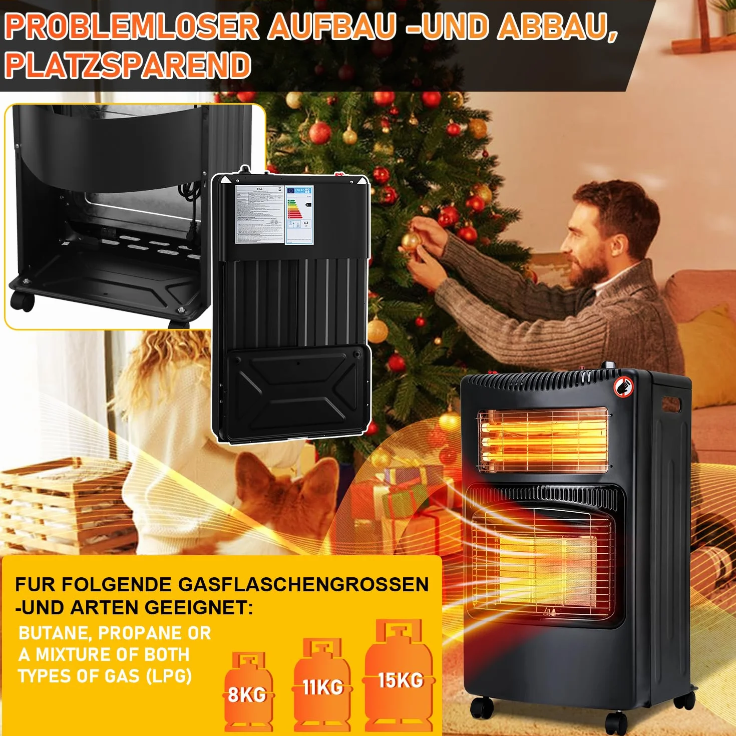Grzejnik gazowy 4,2 kW + 1,26 kW, 3 poziomy grzania, do butli 15 kg
