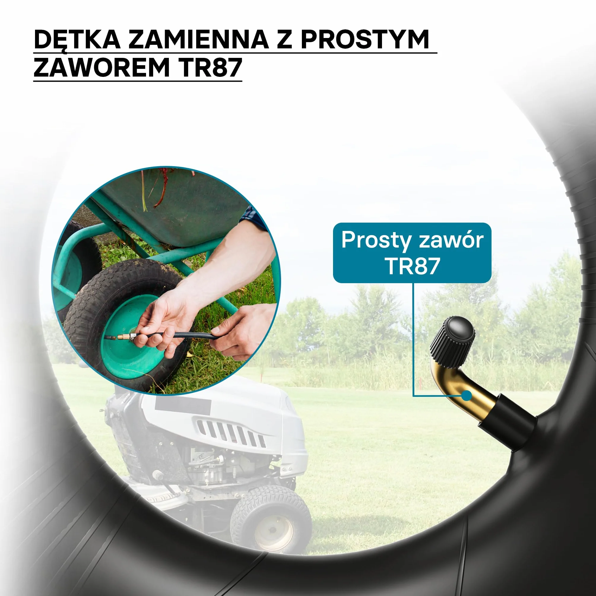 Dętka do opon kosiarki do trawy 13 x 5,00 – 8 z zaworem kątowym, przykrywką opony, dętka do opon traktora