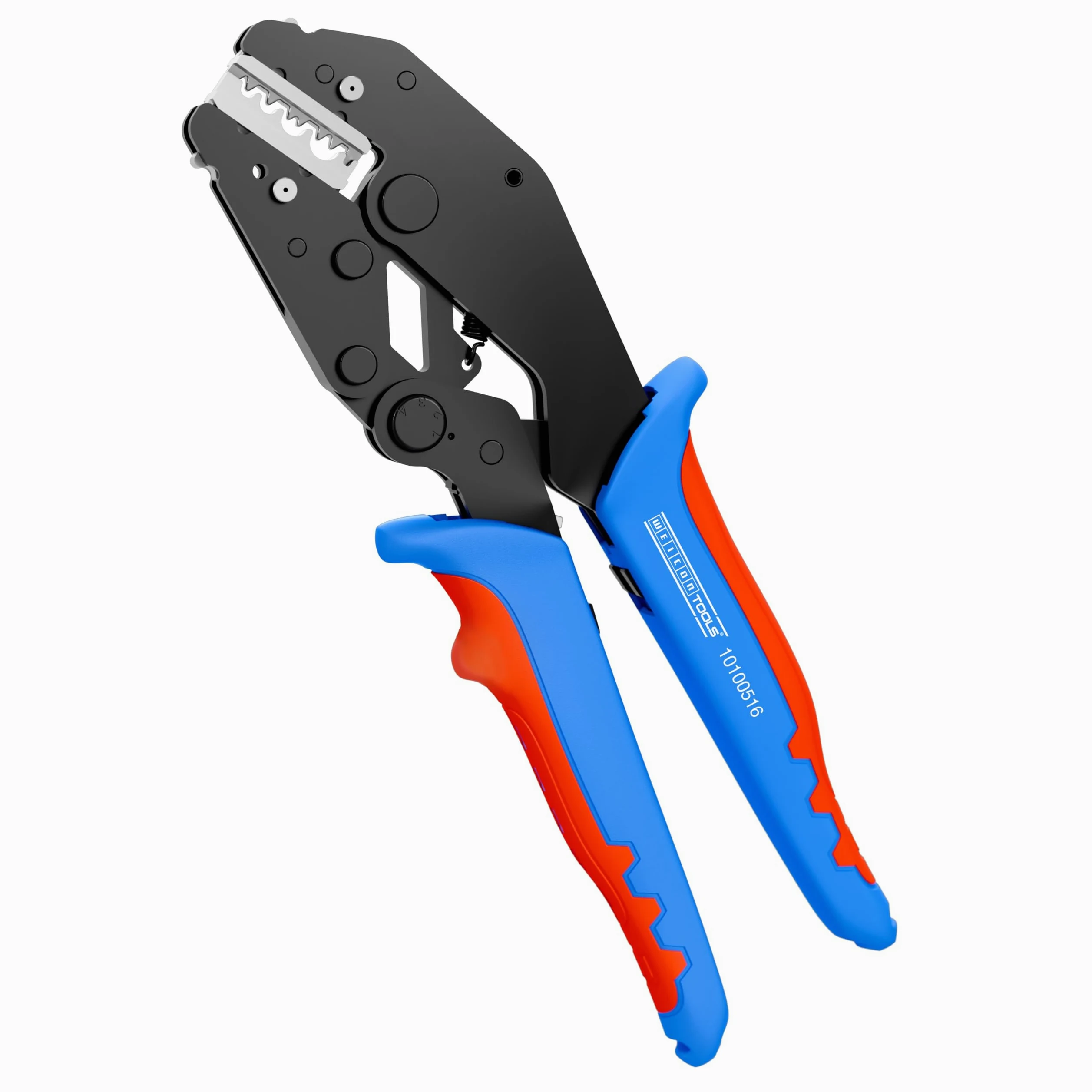 WEICON TOOLS ERGO, Zaciskarka końcówek tulejkowych, ergonomiczna, z wymiennymi modułami, z mechanizmem zapadkowym, niebiesko-czerwona