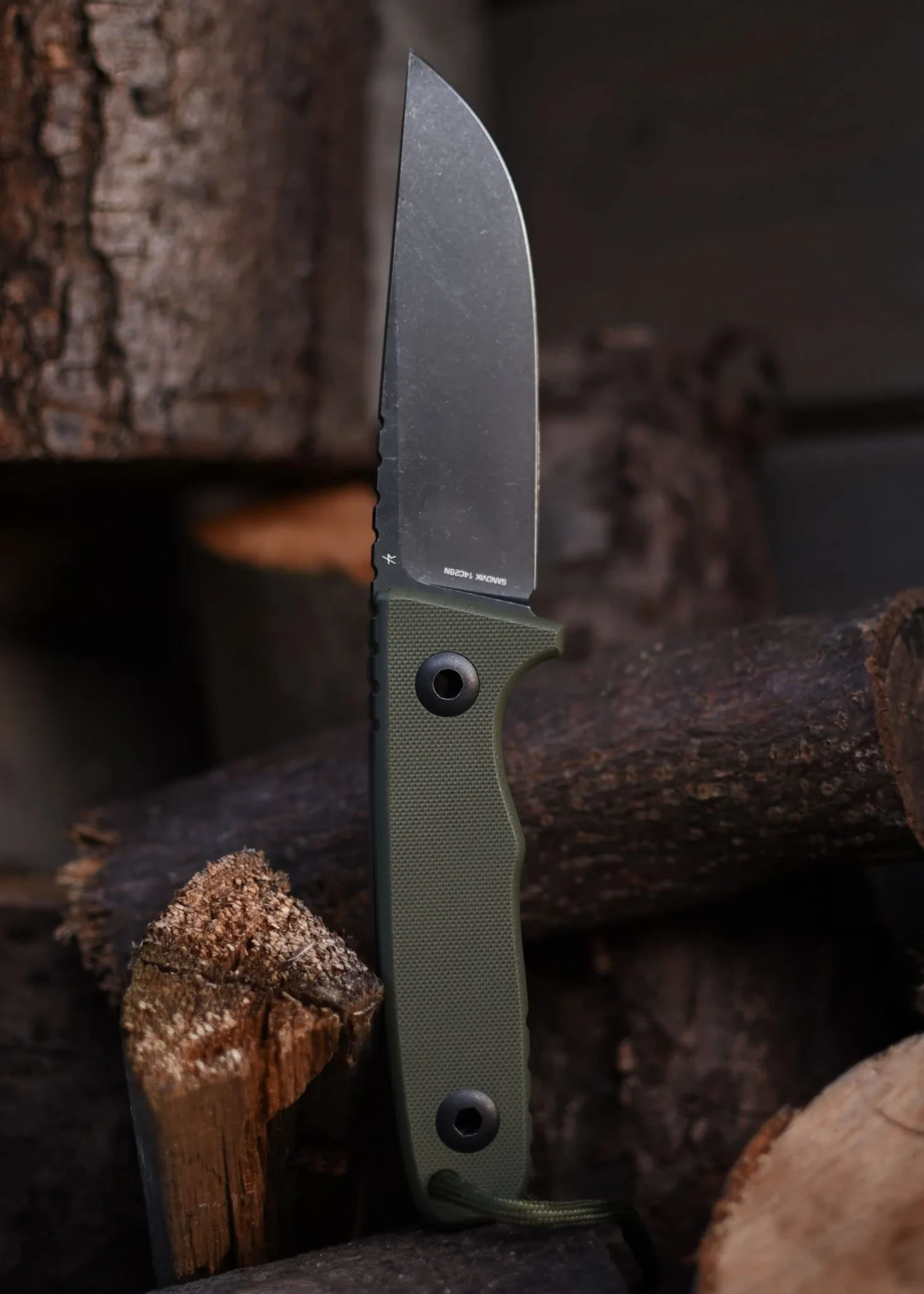 SCHNITZEL TRI nóż outdoorowy z pochwą Kydex i systemem nośnym Dangler – nóż Bushcraft, nóż outdoorowy, nóż rekreacyjny dla dorosłych (zielony)