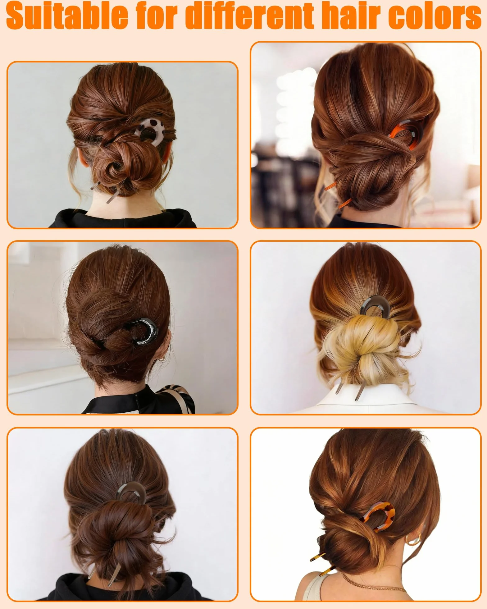 Szpilki do Włosów w Kształcie Litery U - 6 Sztuk Duże Szpilki, z Designem Falistym i Antypoślizgowym, do Chignon i Stylu Francuskiego, dla Wszystkich Typów Włosów, 6 Kolorów