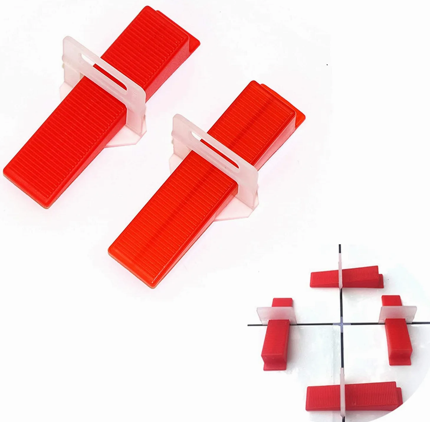 DIY Tiles Leveler Spacer, 1/8-calowy system poziomowania płytek, 400 sztuk klipsów dystansowych poziomujących i 100 sztuk klinów wielokrotnego użytku,Narzędzie do wyrównywania płytek