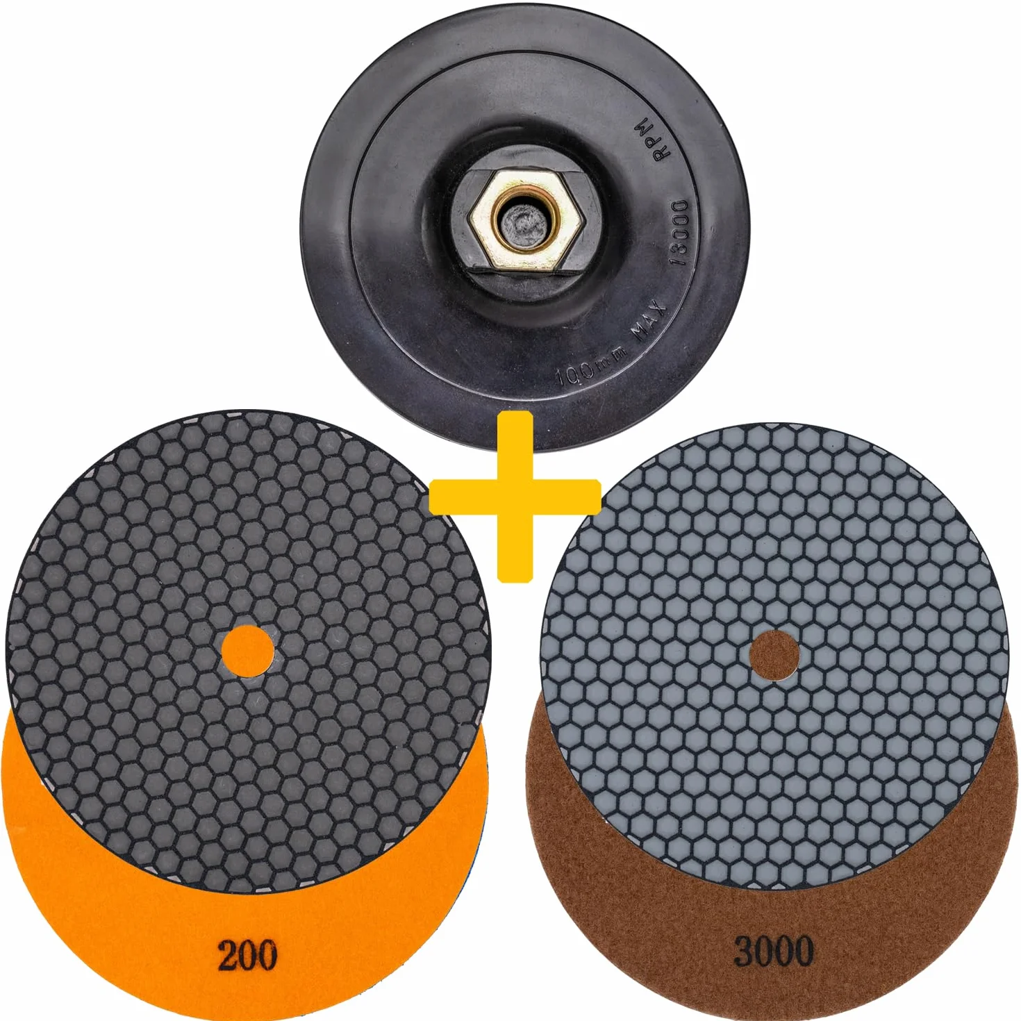 Profesjonalny zestaw diamentowych podkładek szlifierskich EDW, Ø 125 mm, ziarnistość 200 + 3000, talerze na rzep, do kamienia naturalnego, granitu, gresu, płytek, ceramiki, kamienia sztucznego, szkła,