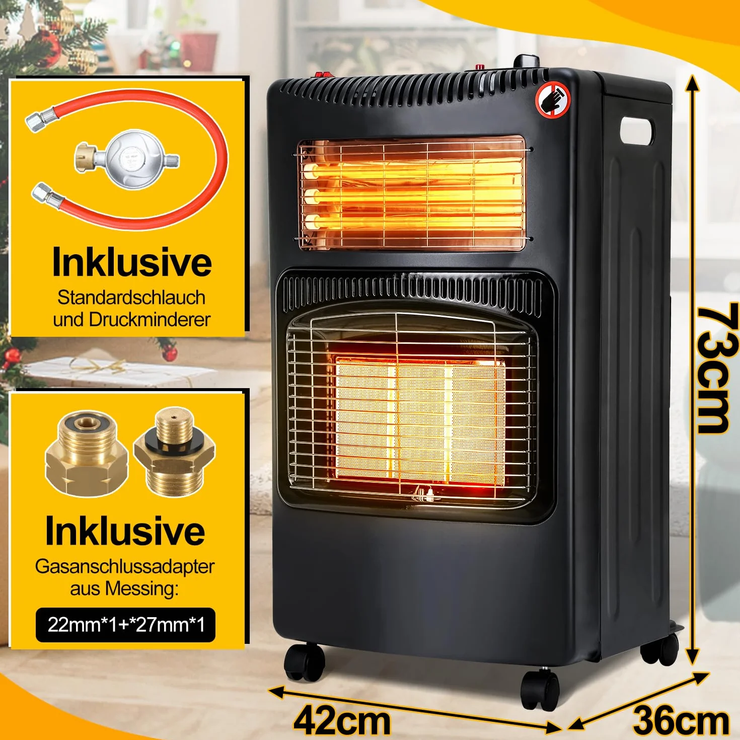 Grzejnik gazowy 4,2 kW + 1,26 kW, 3 poziomy grzania, do butli 15 kg