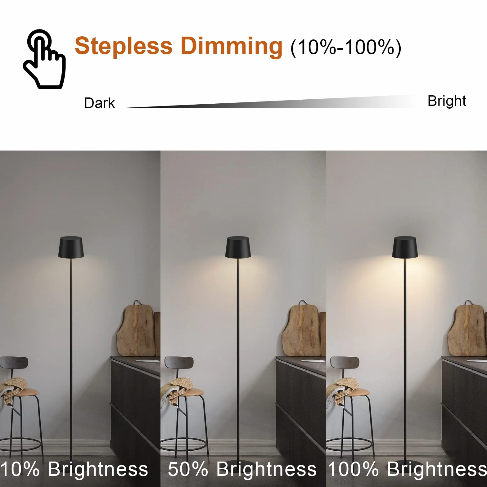 K-Bright Lampa stojąca, lampka do czytania, do oświetlenia pomocniczego, 3000 K, ciepła biel, nieskończona możliwość ściemniania, sterowanie dotykowe, lampa stojąca, do salonu, sypialni, biura