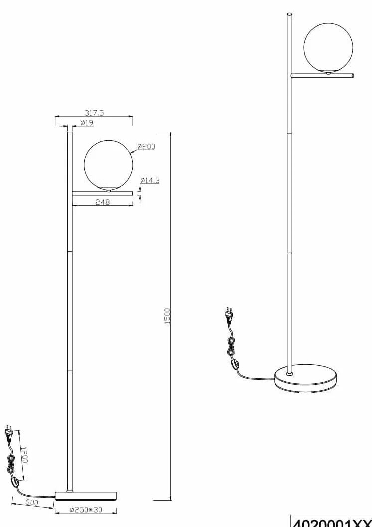 Trio Leuchten Lampa podłogowa Pure 402000108, metal mosiądz matowy, szkło białe, bez 1 x E14