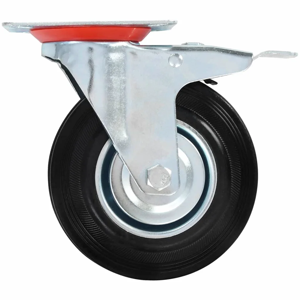 Gumowe kółka zestaw 4 szt. 125 mm z ramą cynkową 100 kg na rolkę, 2 kółka skrętne, podwójny hamulec 100 x 80 mm, do warsztatu, magazynu, wózka transportowego