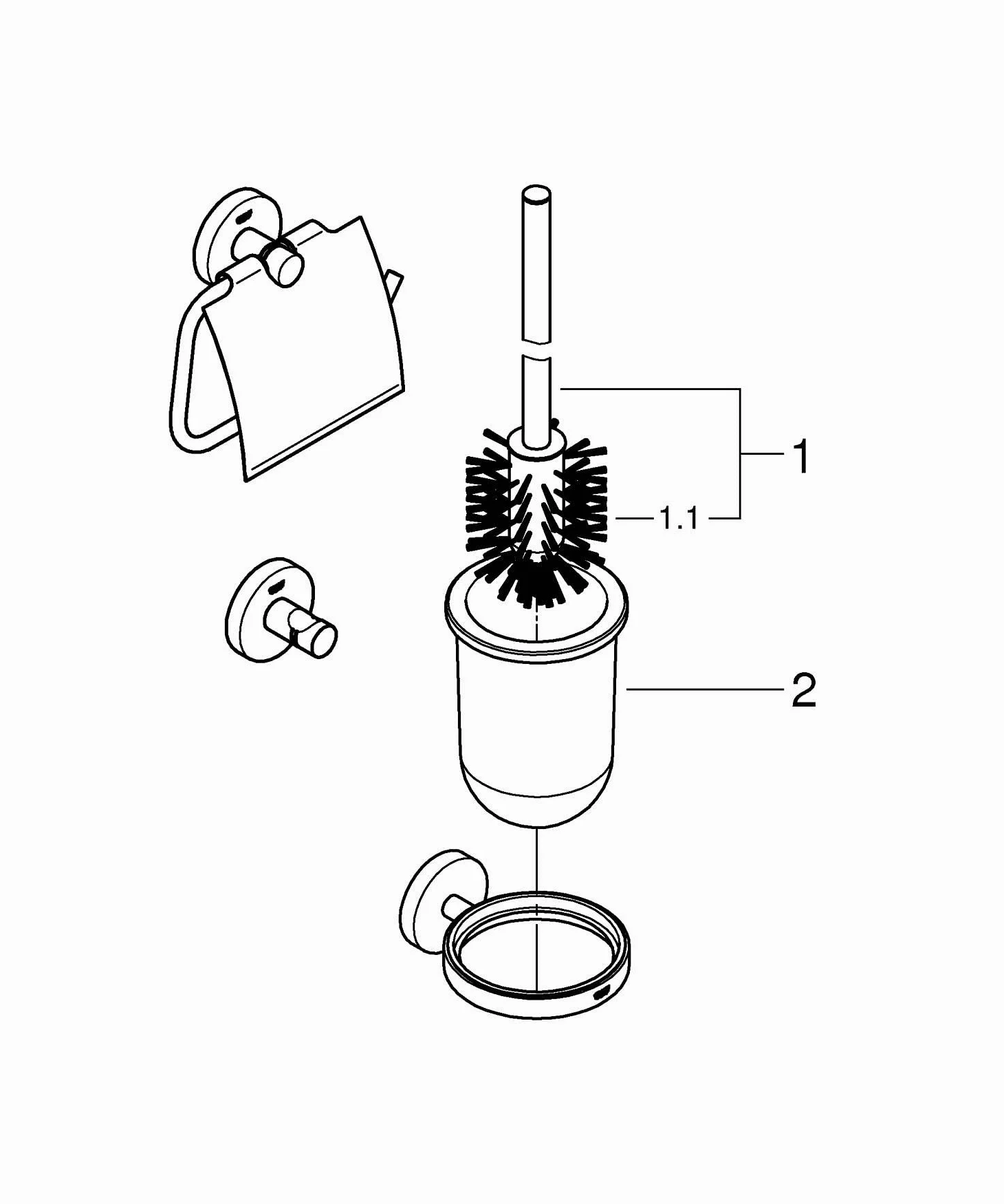 Grohe Start QuickFix zestaw akcesoriów 3 w 1, szary matowy, z pokrywką, pojedynczym wieszakiem i zestawem szczotkowym, do przyklejenia (QuickGlue A1) lub wkręcania, ref. 41204DC0