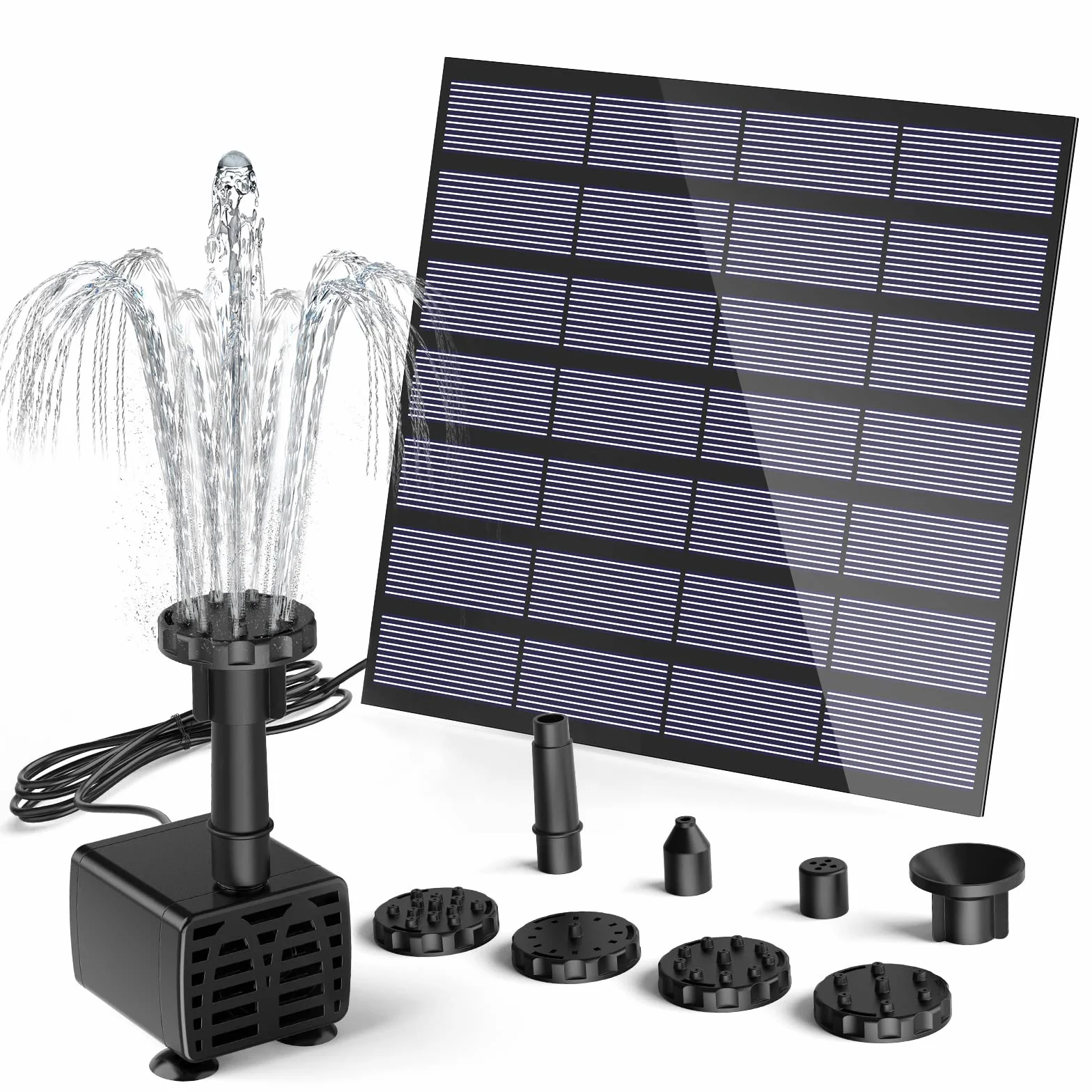 AMZtime Solar Fountain 1.5W 6 Stylami Fontann DIY Solar Pond Pump for Garden Ponds