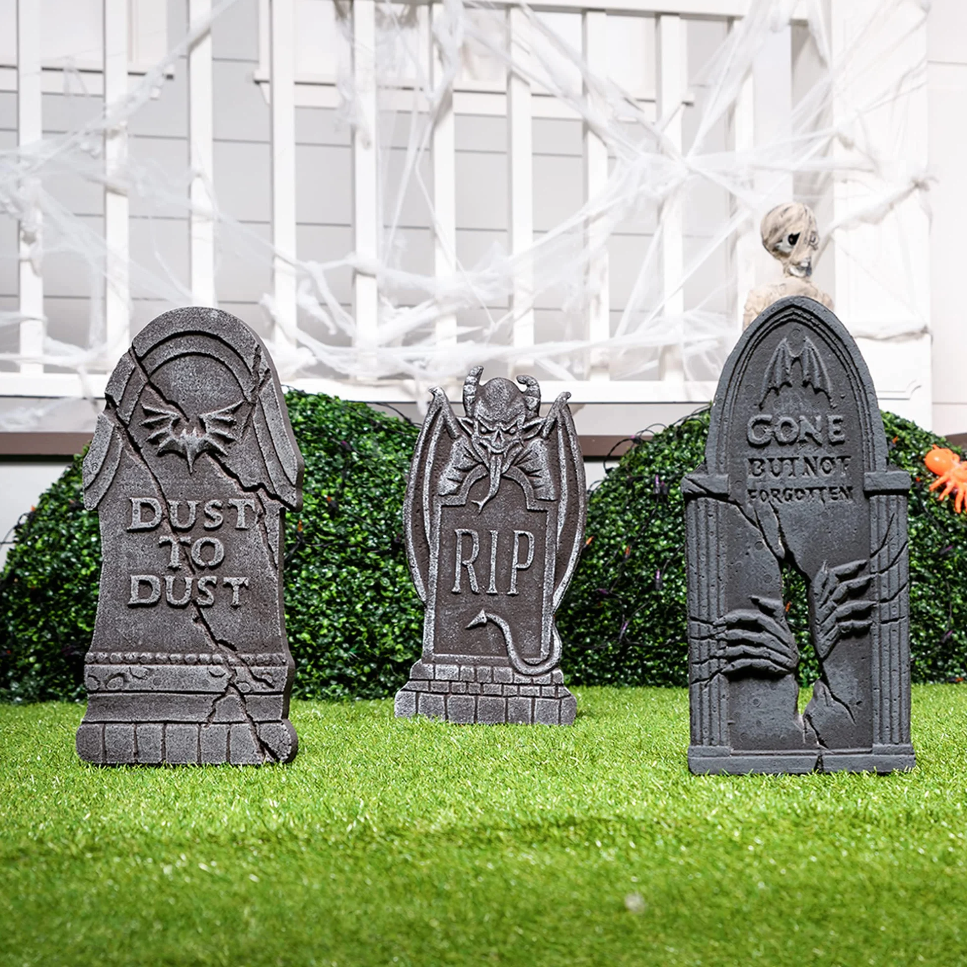 JOYIN 43 cm piankowe nagrobki cmentarne Halloween 5 sztuk dekoracje z 10 metalowymi słupkami