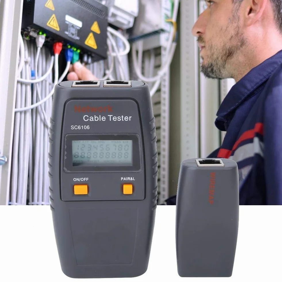 Tester kabli Lokalizator linii RJ11 RJ45 SC6106 Tester sieci LAN Tester kabli przewodowych Test linii elektrycznej z wyświetlaczem LCD