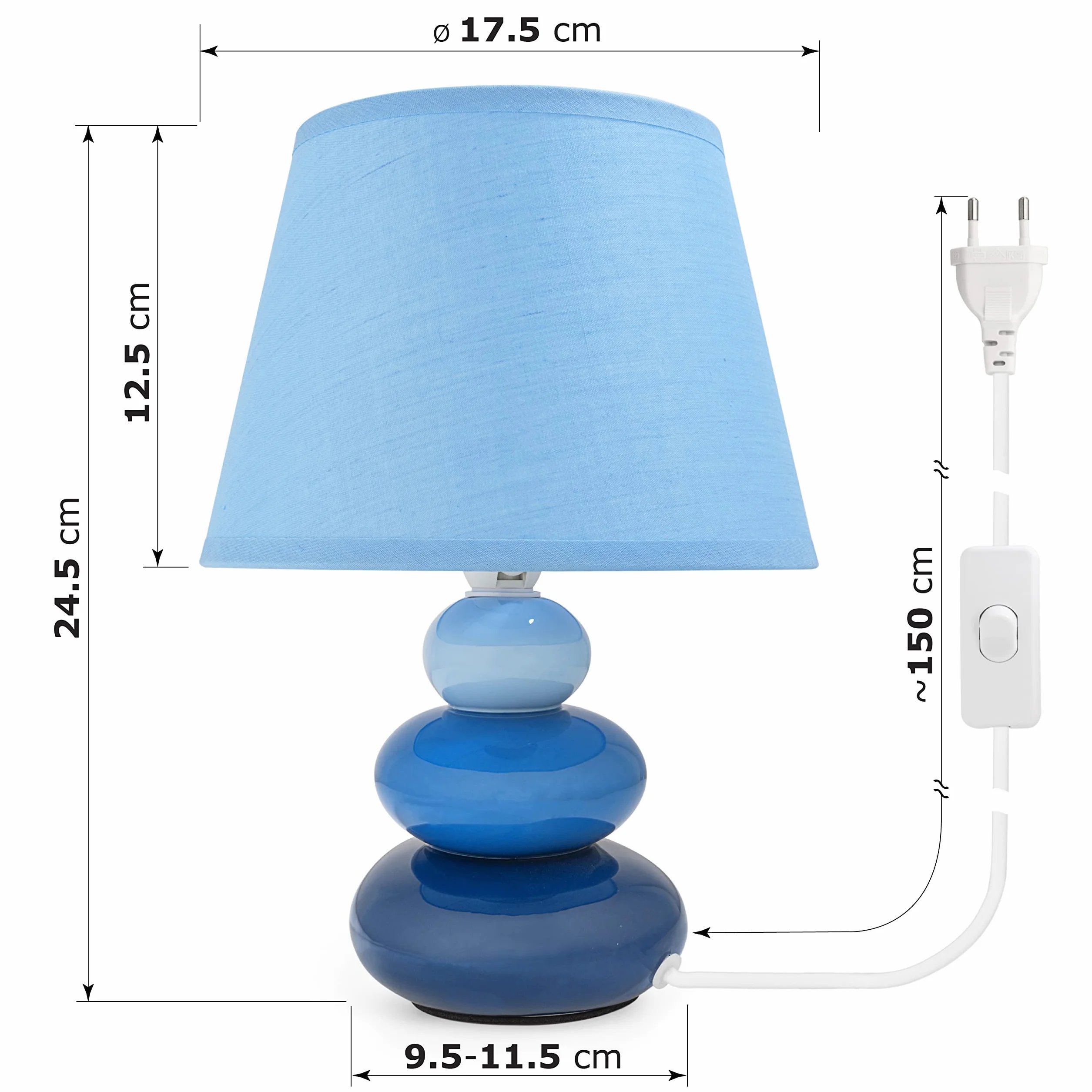 Lampka nocna "Lina" (niebieska) lampa stołowa ceramiczna lampa stołowa z abażurem z materiału, nadaje się do LED, E14 230 V, ceramika, lampa stołowa, lampka nocna, lampa okienna, lampa na sofę, lampy