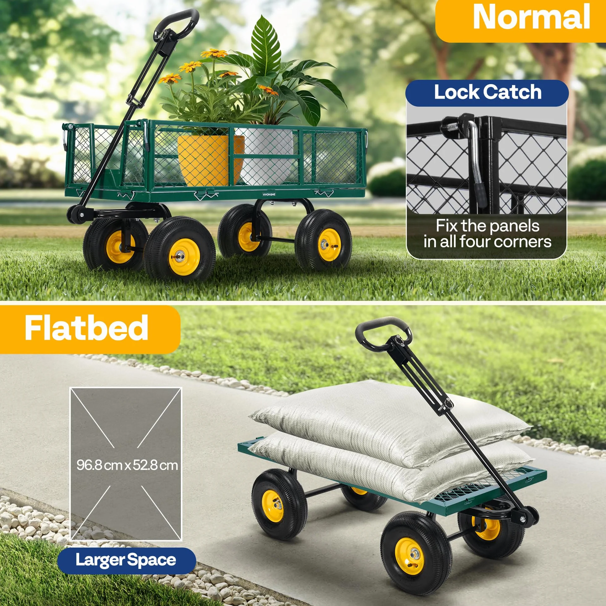 VIVOHOME Wózek ogrodowy stalowy 408 kg 25 cm opona zielony do ATV traktora