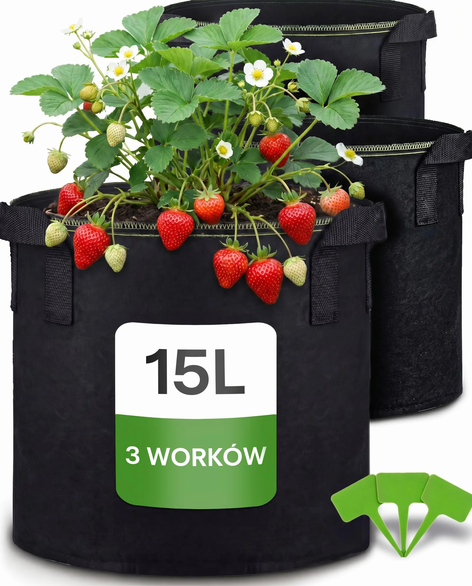 Praknu Worek do Sadzenia 15L 3 szt. z Uchwytem na Rośliny