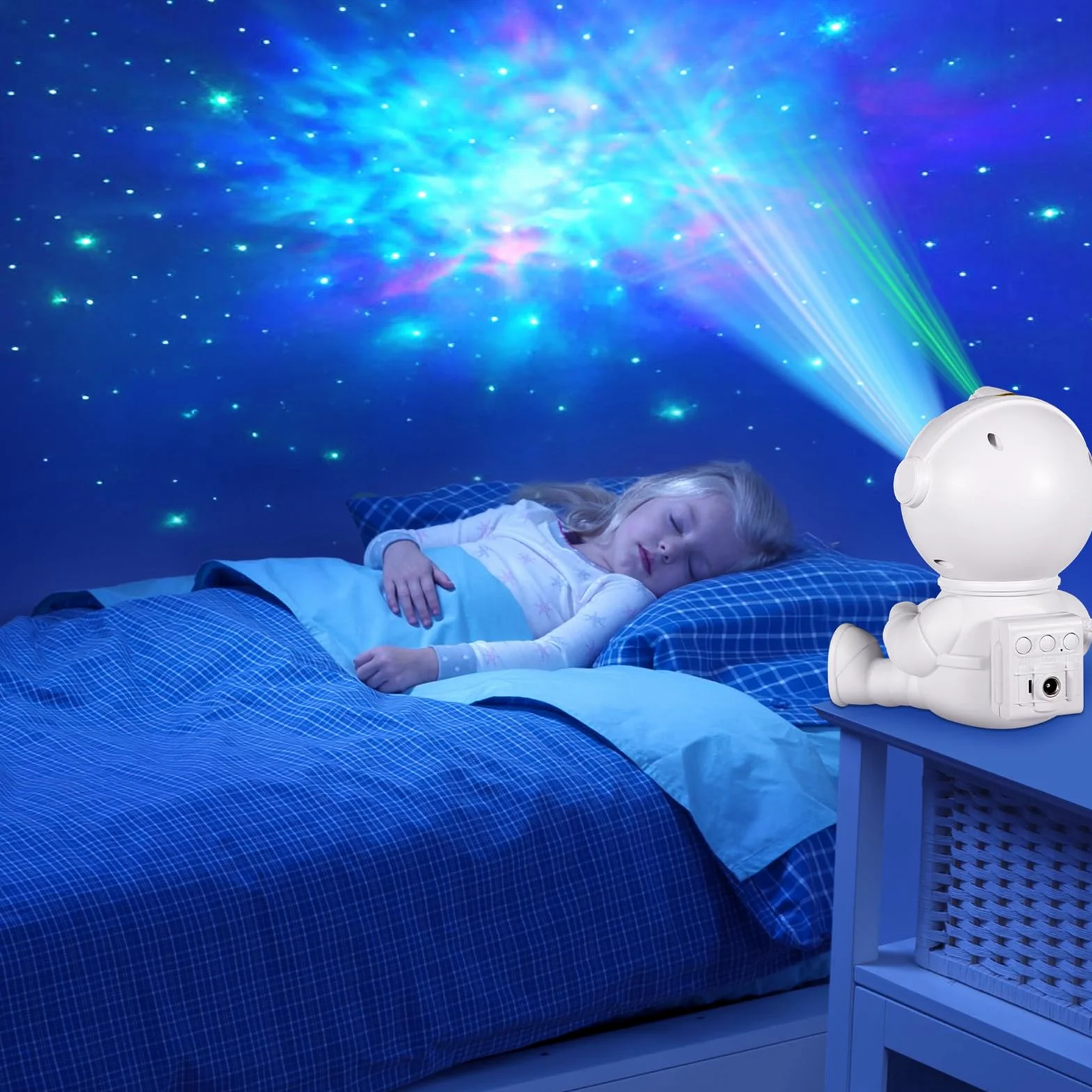 Projektor Gwiaździstego Nieba Astronauta, Lampka Nocna LED dla Dzieci i Dorosłych, 8 Efektów Mgły + 1 Gwiazda, Pilot – Idealny do Dekoracji Pokoju Dziecięcego i na Prezent Urodzinowy Light