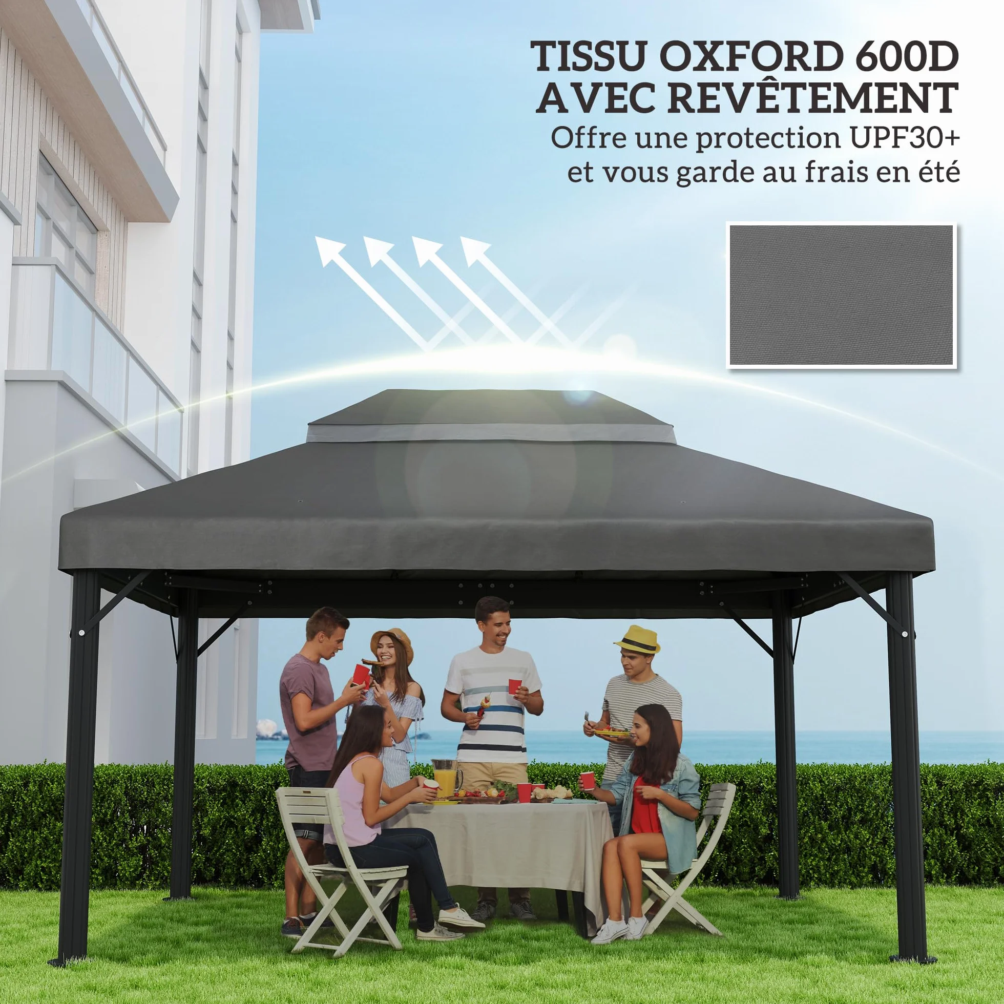 Outsunny Płótno zastępcze do pawilonu 4x3 m podwójny dach poliester 370 g/m² UPF30+ ciemnoszary
