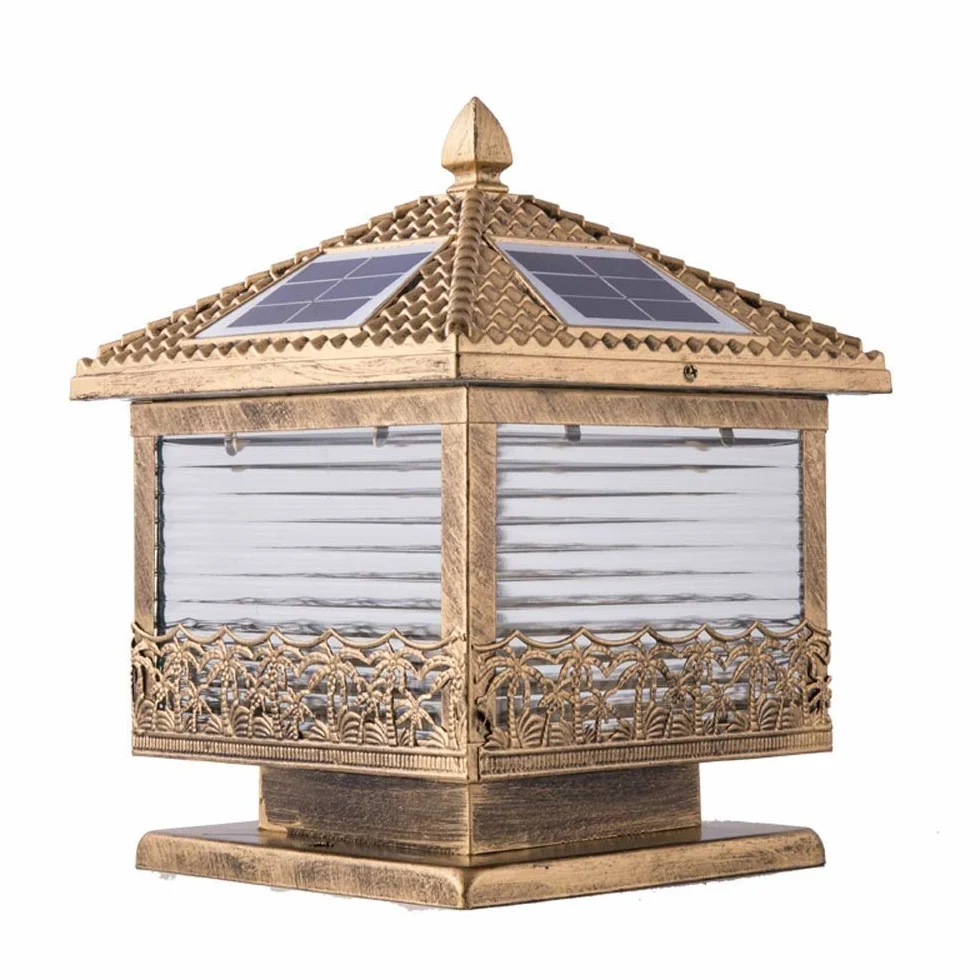 Lampy Ogrodowe, Zabytkowa Lampa Solarna Led Na Słupku, Wodoodporna, Mosiężna, Ip65, Szklana Lampa Na Słupku, Lampa Ogrodowa, Zewnętrzna Lampa Na Słupku, Latarnia Na Trawn(Jeden Kolor-Wysokość-27Cm)