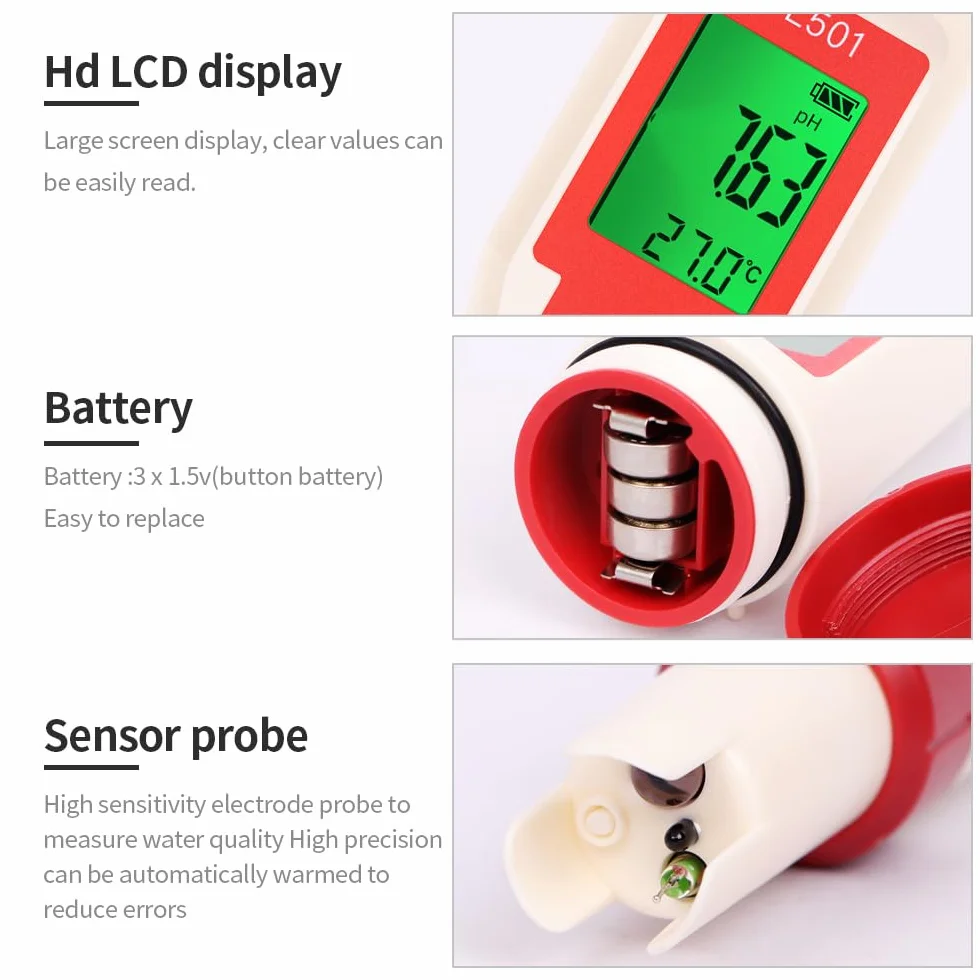 OBEST Miernik chloru i pH basen 5 w 1, phmetr ORP H2 Temperatura, tester pH z wyświetlaczem LCD