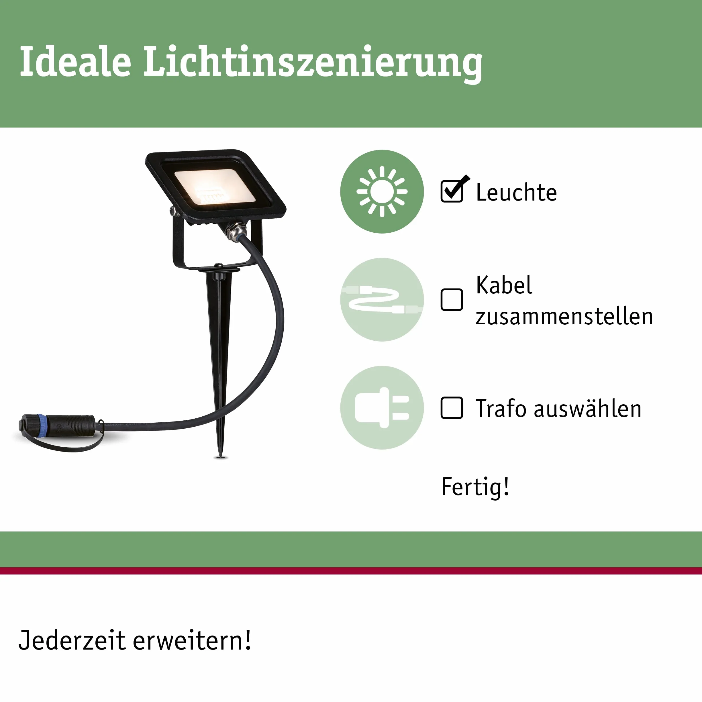Paulmann 94574 Plug & Shine LED światło zewnętrzne Reflektor ogrodowy Reflektor IP65 Ciepła biel z 1x6,8 W Czarny aluminiowy spot 3000 K