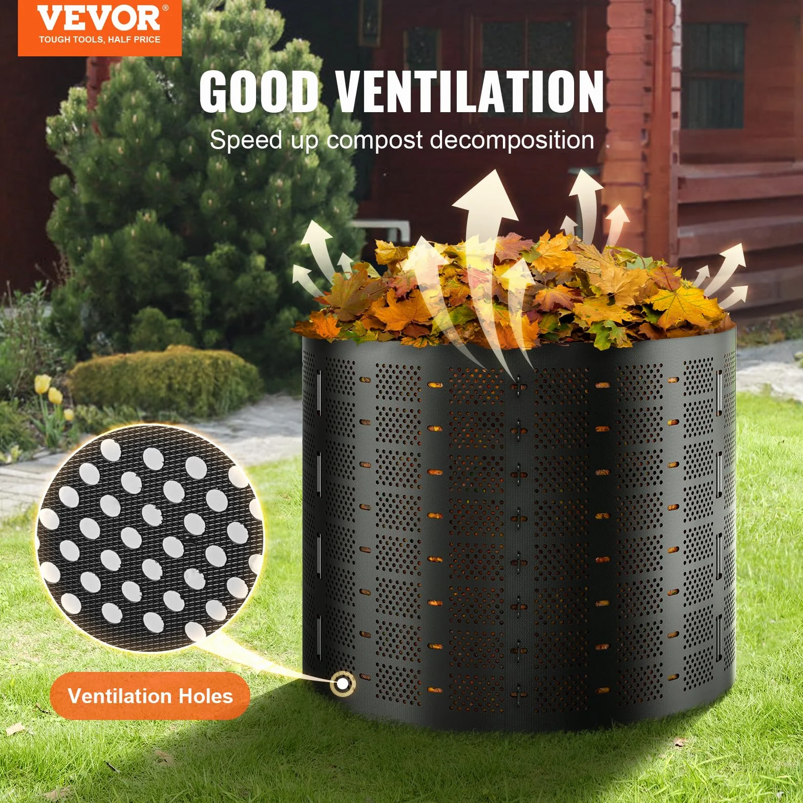 VEVOR Kompostownik ogrodowy 1000 l ok. HDPE rozszerzalny pojemnik na kompostowanie o średnicy 106,68 cm duża pojemność do zbierania liści kompostowania do tworzenia żyznej gleby